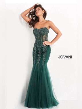 Jovani Emerald Green Beaded Corset Mermaid Gown Size 6 Formal Prom Dress $748!